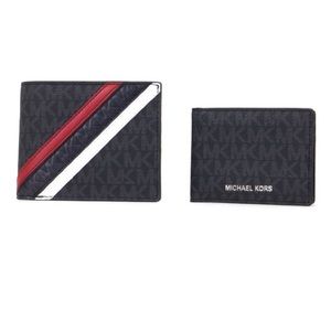 NWT 2 in 1 Signature Stripe Cooper Canvas Wallet
